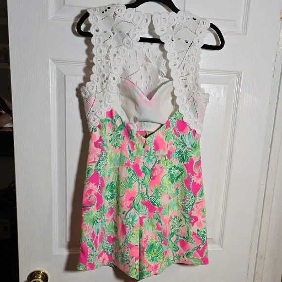 Rare Lilly Pulitzer Sadie Romper White Lace Raz Berry Catty Shack Sz 6 $198 - Picture 7 of 10